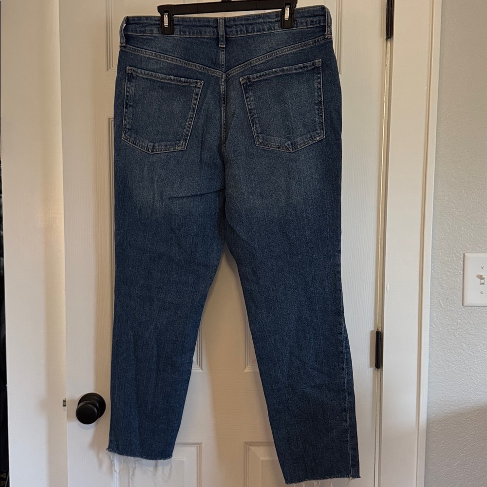 Old Navy Distressed High Rise O.G. Straight Secret Smooth Pockets in Dark Blue - Picture 8 of 11